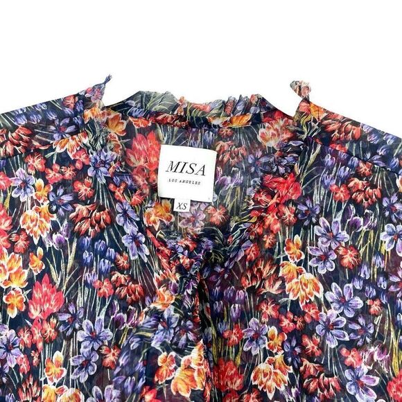 MISA Halima ruffle mini Dress in Augusta Floral Size XS chiffon button up violet - Picture 6 of 15